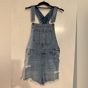 Wild fable short overalls with fringe hem, size M